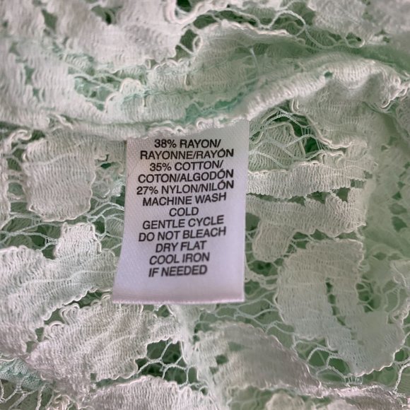 LOFT SP Lace Blouse Small Petite Mint Green Pastel Short Sleeve - Picture 5 of 6